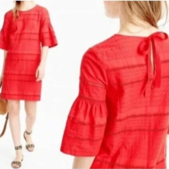 J. Crew Coral Red Eyelet Flutter Sleeve Shift Mini Dress #G1269 Women's Size 00 - Picture 5 of 11